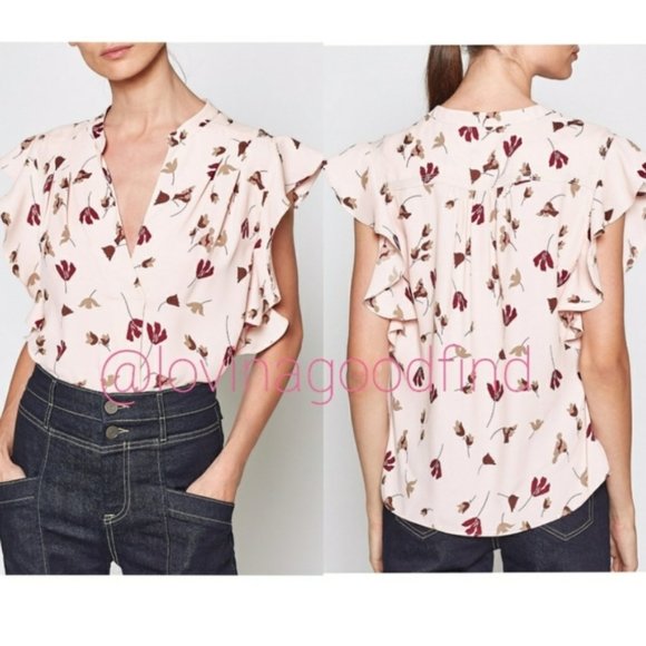 JOIE Ashtina Floral Crepe Cap Sleeve Pink Top NWT sz L - Picture 9 of 14